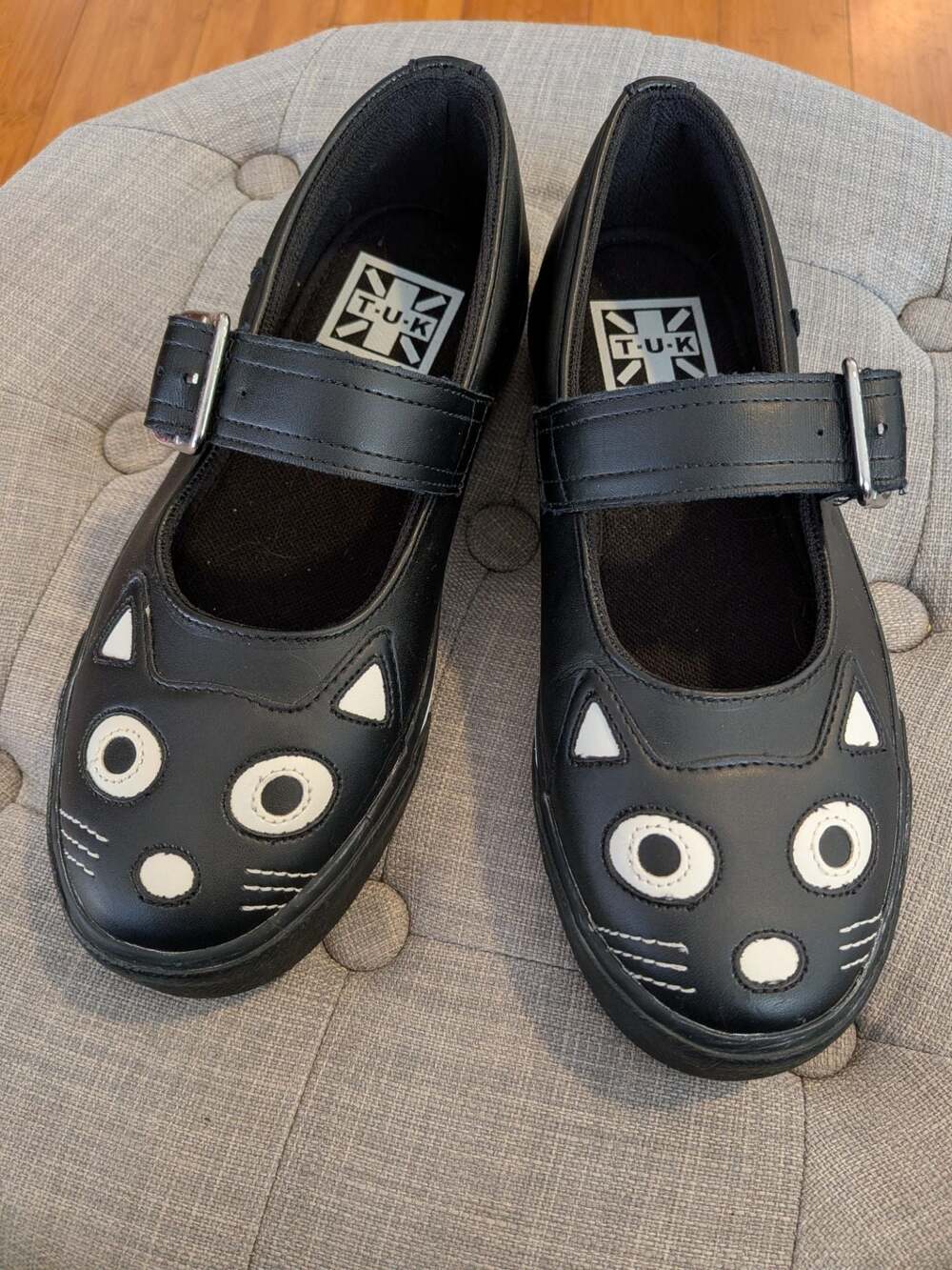T.U.K. Black Kitty Face Mary Jane VLK Shoes Size USW 6 EU 37